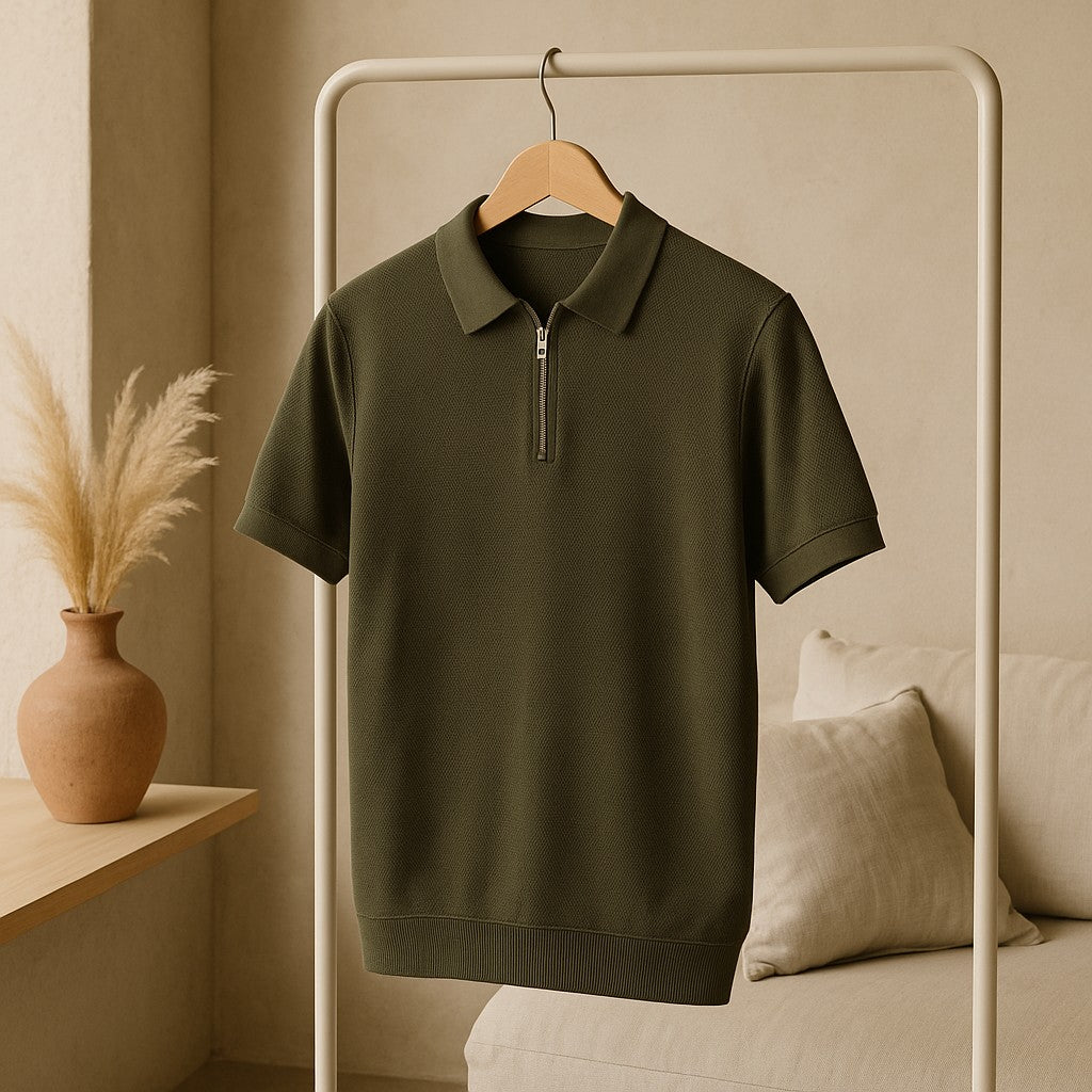 Men's Knitted Stripe Polo T-shirt