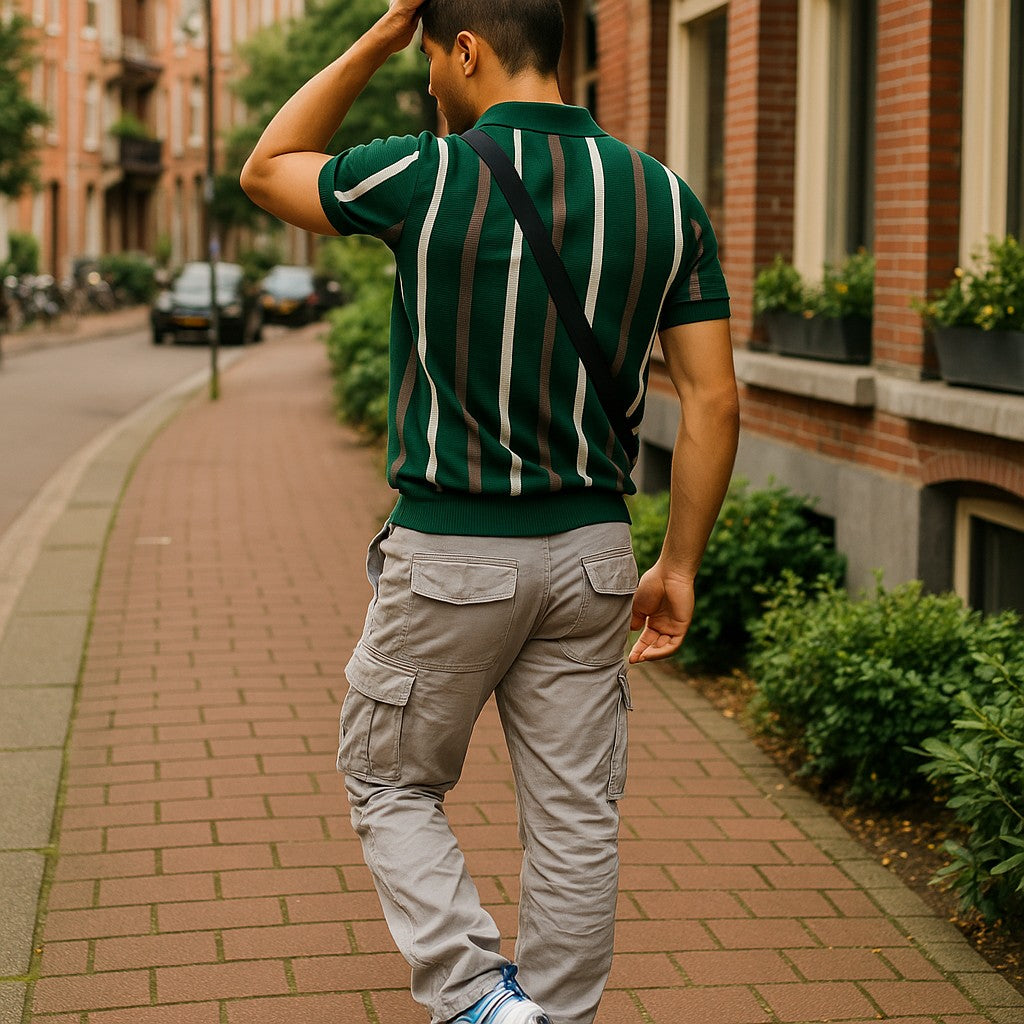 Men's Knitted Stripe Polo T-shirt