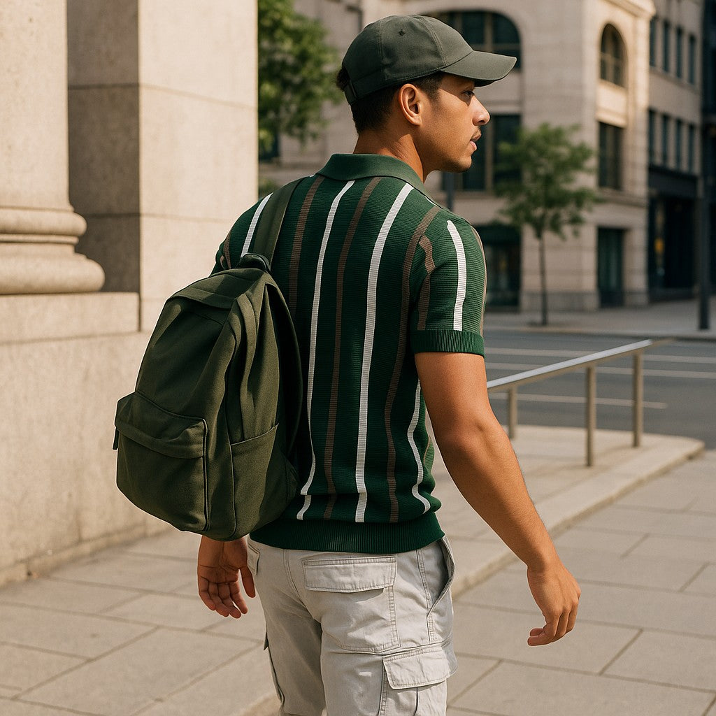 Men's Knitted Stripe Polo T-shirt