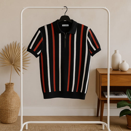 Men's Knitted Stripe Polo T-shirt