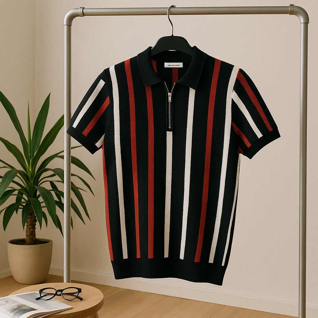 Men's Knitted Stripe Polo T-shirt