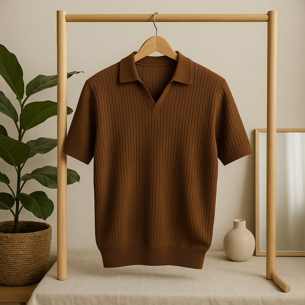 Knitted Zipped V Neck Polo t-shirt