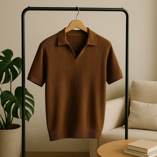 Knitted Zipped V Neck Polo t-shirt