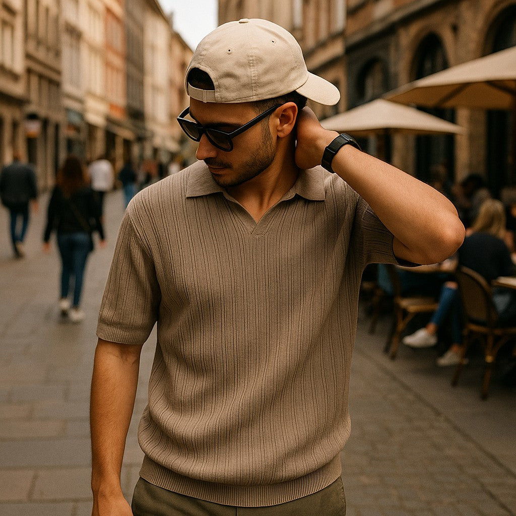 Knitted Zipped V Neck Polo t-shirt