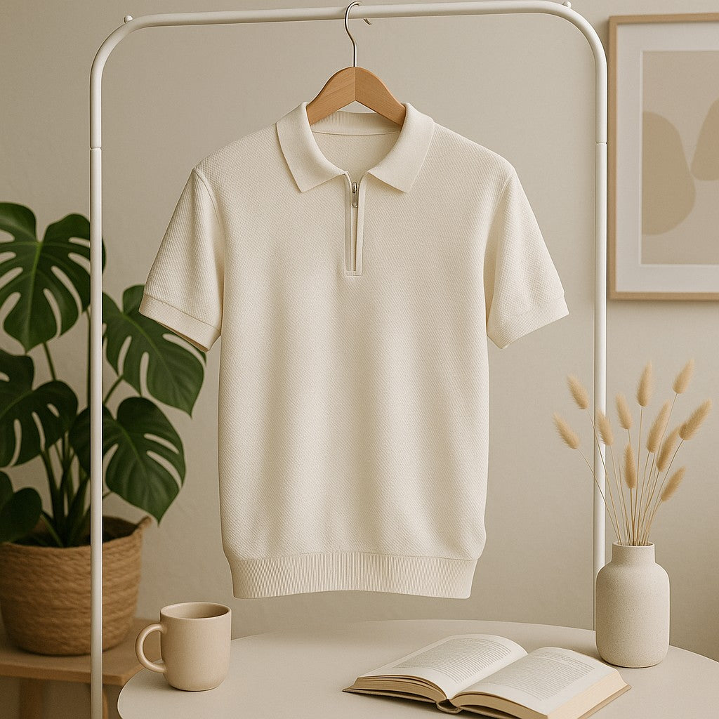 Men's Knitted Stripe Polo T-shirt