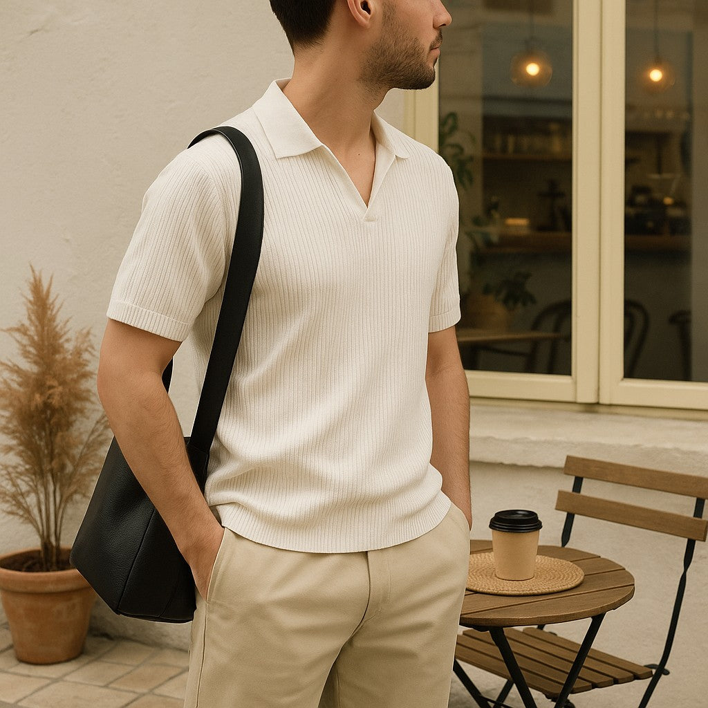 Knitted Zipped V Neck Polo t-shirt