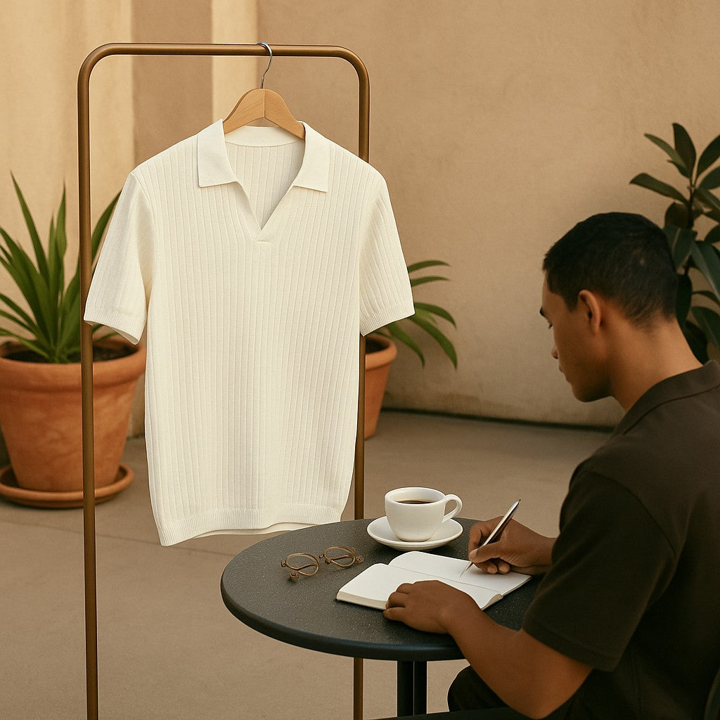 Knitted Zipped V Neck Polo t-shirt